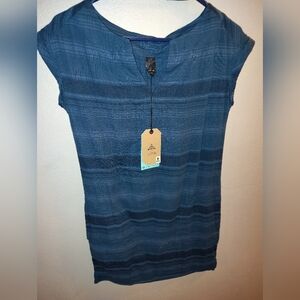 Prana Navy Striped Short Sleeve Dress